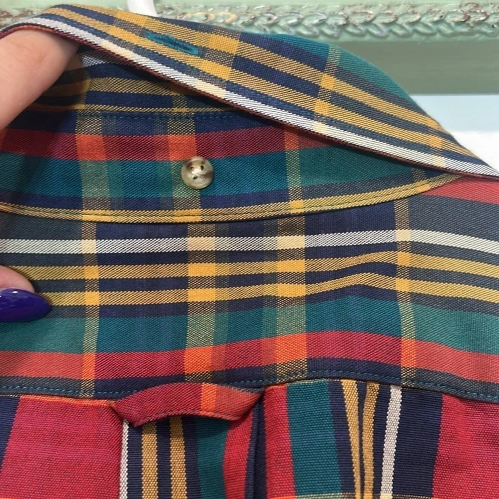 J. Crew Red oarsman vintage plaid Button Down Shirt men’s large red green yellow